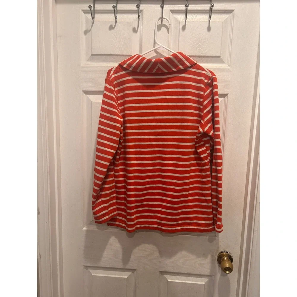 Merona Womens Orange Red White Striped Shawl Collar Pullover Sweatshirt Sz Large